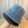 New Style Denim Fisherman Hat for Women with Letters Big Head Circumference Face Showing Small Basin Hat Sun Protection Visor