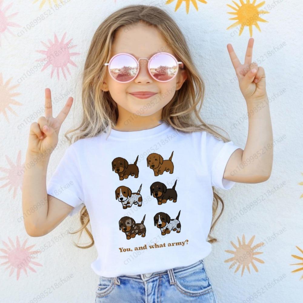Dachshund Teckel Cute Dog Print Tee Funny T-shirts Baby Boy Girl Tshirt Kids Boys Top Child Summer Short Sleeve White Tops