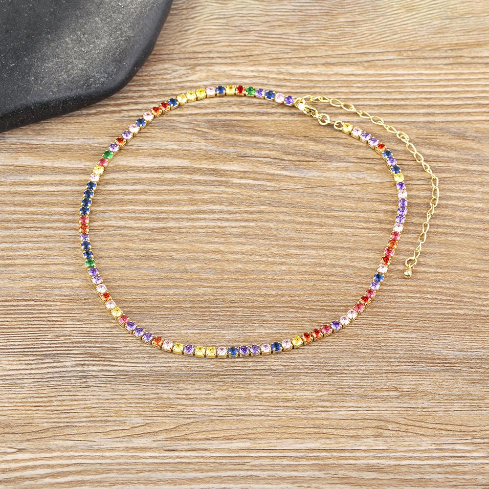 Nidin Fashion Luxury Tennis Chain Women Adjustable Link Necklace Crystal Zircon 7 Colors Choker Gothic Jewelry Gift Gold Plated