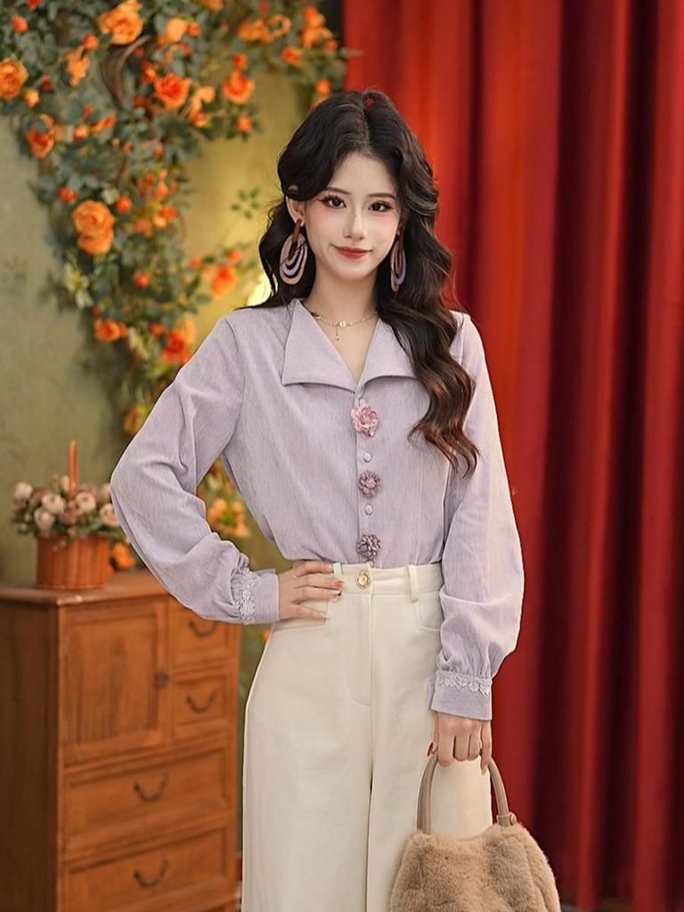Zhang Jiayuan Autumn Collection: Slimming Retro Layered Women's Shirt G14651