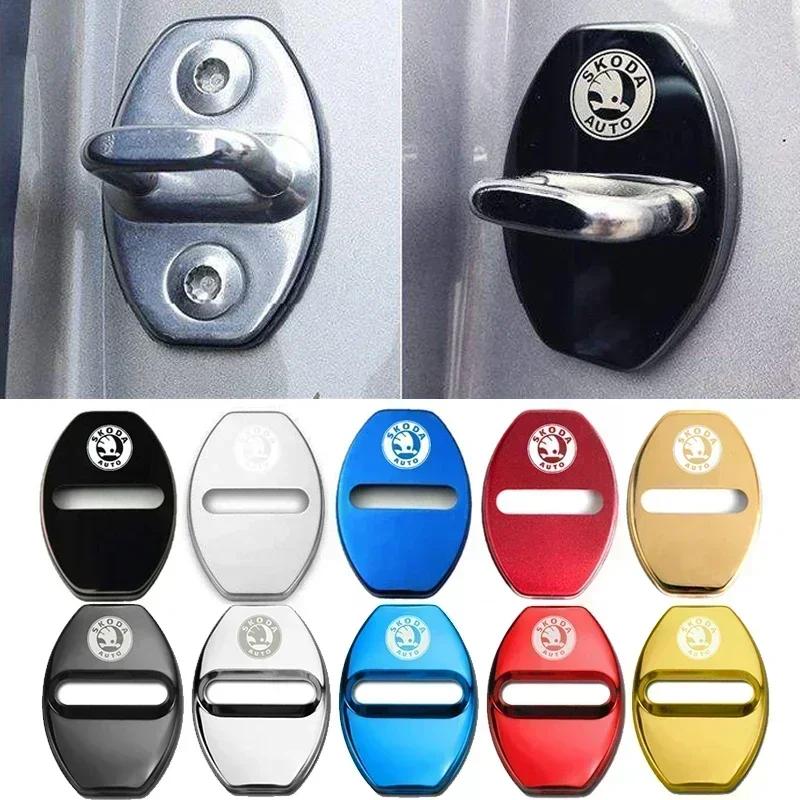 2025 New 4Pcs Metal Car Door Lock Protective Cover Anti Rust Emblem Case for Skoda Octavia Kodiaq Fabia Superb Rapid A7 2020 Acc