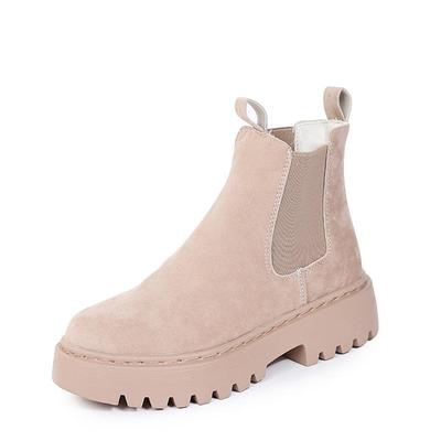 Stiefel Damen Winterschuhe Wildleder Stiefeletten Schwarz Damen Herbst Winter Mode Plateau Booties