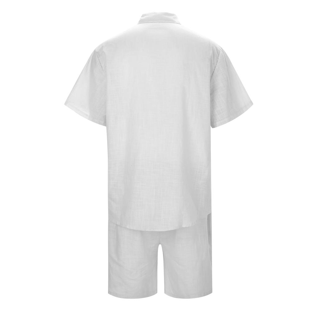 Zweiteiliger Herrenanzug mit kurzen Ärmeln und Button-Down-Revers, Shorts und Taschen, lässiger Sommeranzug in Volltonfarbe