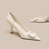 Fashion Fashion High Heels Spring New Style Pointed Head Shallow Mouth Square Buckle Set Foot Anti-slip Wear-resistant Fine Heel Shoes