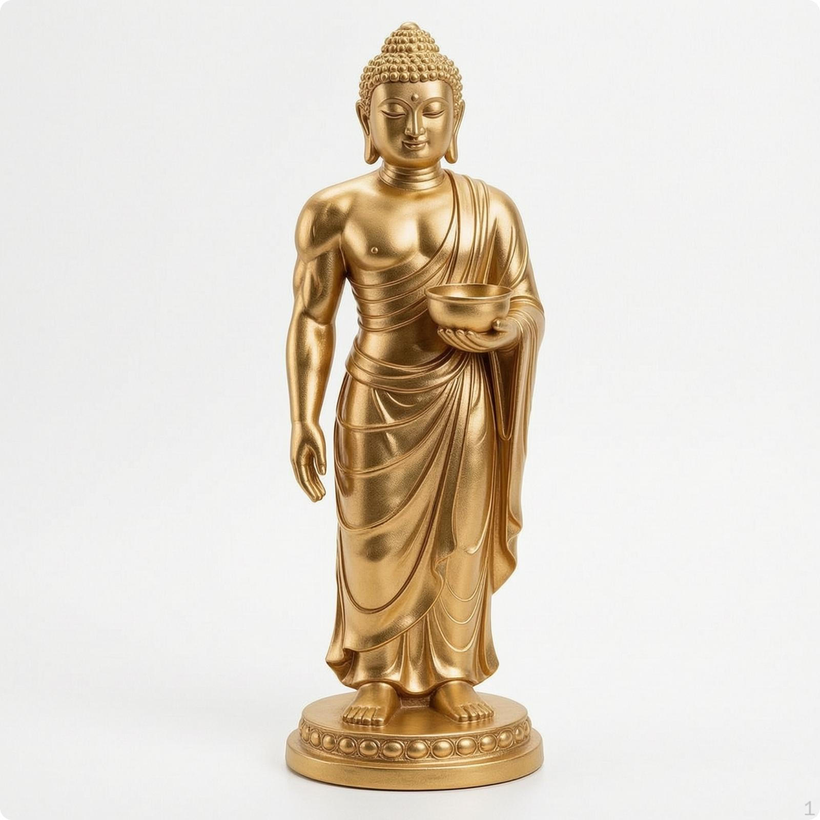 Buddha-Statue mit Schale Stehende Ton-Skulptur für Schreibtisch, Regal, Büro beige