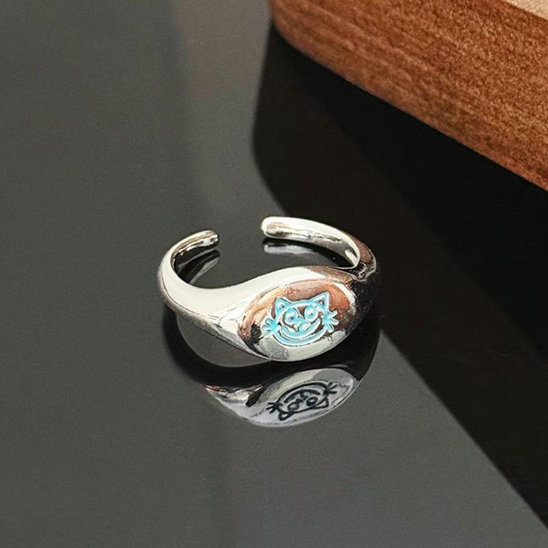 Cartoon Childlike Fun Graffiti Enamel Dripping Open Ring Stacking Wearing Pair Ring Girlfriend Niche High-End Ring Woman