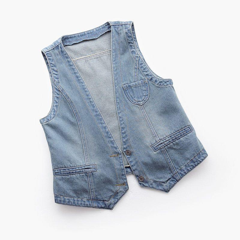 Popular  Denim Vest Female Streetwear V Neck Ladies Vest Summer Large Size Waistcoat Jeans Tops Sleevless Jacket