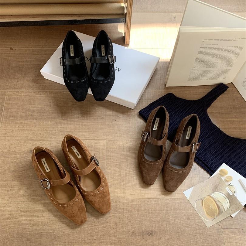Coarse Heel French Gentle Red Single Shoes Women's Shoes 2025 New Spring and Autumn Retro Suede Mary Jane Evening Shoes
