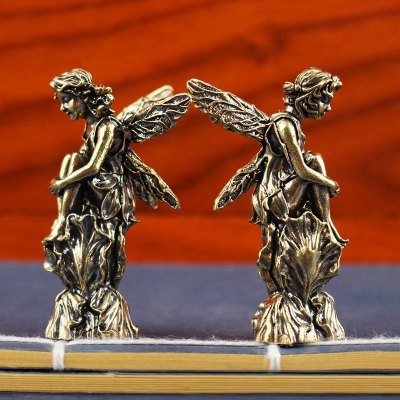 Retro Copper God Of Love Cupid Statue Small Ornaments Brass Angel Figurines Home Decor Accessories