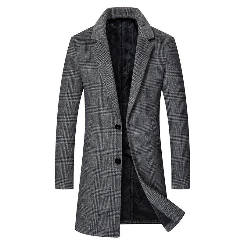 Yi Zhi Fan Men's Plaid Wool Coat - Mid-Length, Thickened Suit Collar Windbreaker