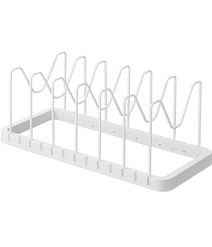 Yamazaki Tower Under-Sink Extendable Pot Lid & Frying Pan Stand, White, Approx. W45-82 X D20 X H17.5cm, Model 3840