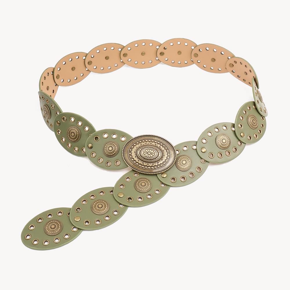 Women's Retro Wasteland-Style Oval Eyelet Waist Belt Dress