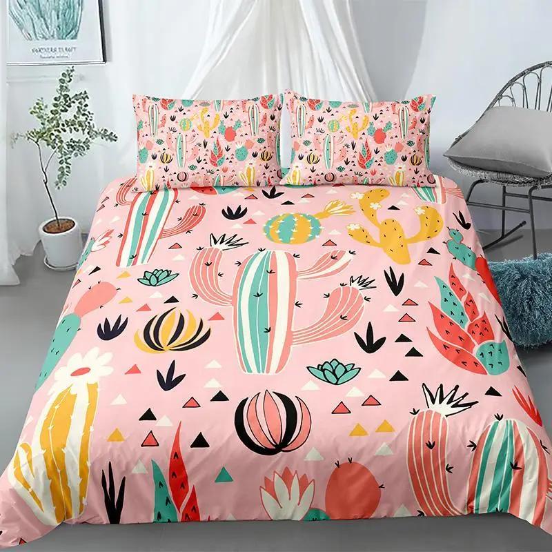 Cactus Duvet Cover Set Exotic Plant Prickly Pear Succulents Bedding Set Kids Teens I Love Cactus King Size Polyester Quilt Cover