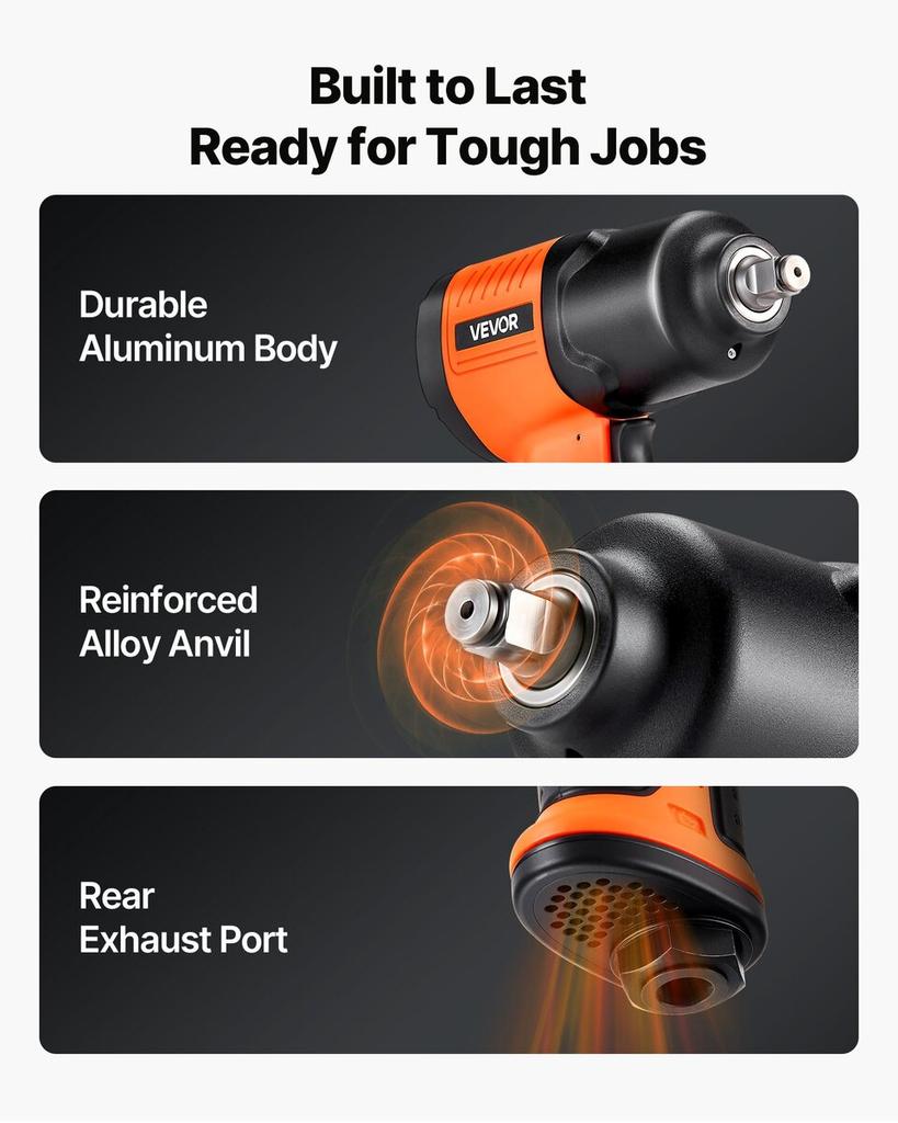 Air Impact Wrench, 1/2" Drive Pneumatic Impact Wrench Up To 1490N.m Reverse Torque, 7500RPM 4-Speed Adjustable & Lightweight Pneumatic Gun for Auto