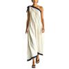 European and American new single shoulder straps linen long dress women's summer vacation style loose and thin dress