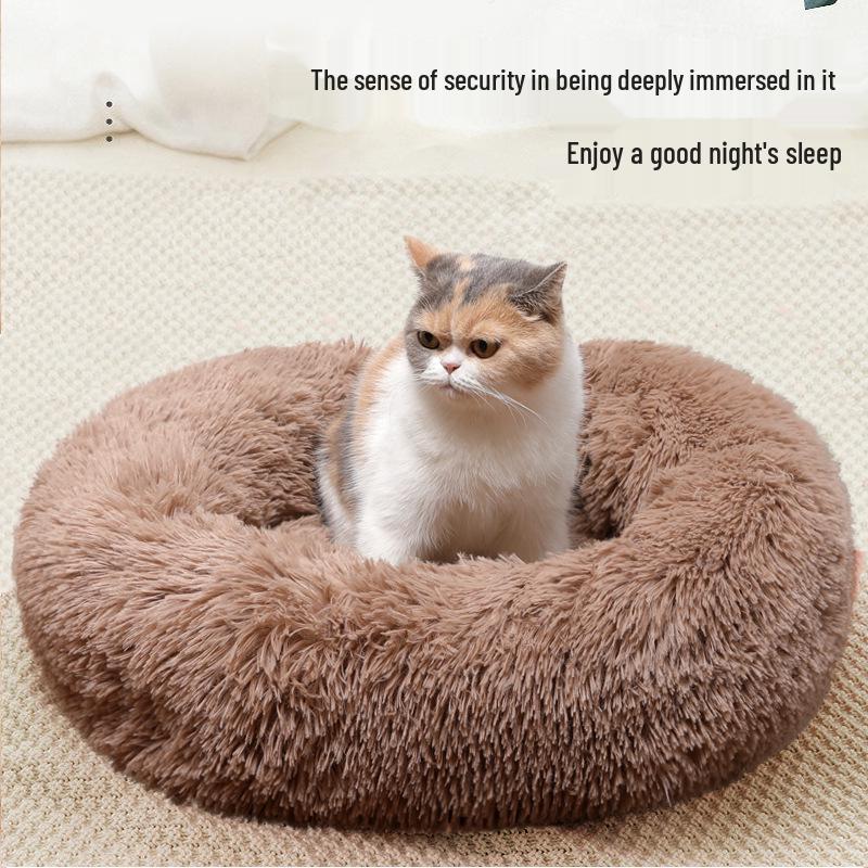 Plush Round Pet Bed for Dogs and Cats - Cozy Winter Mat