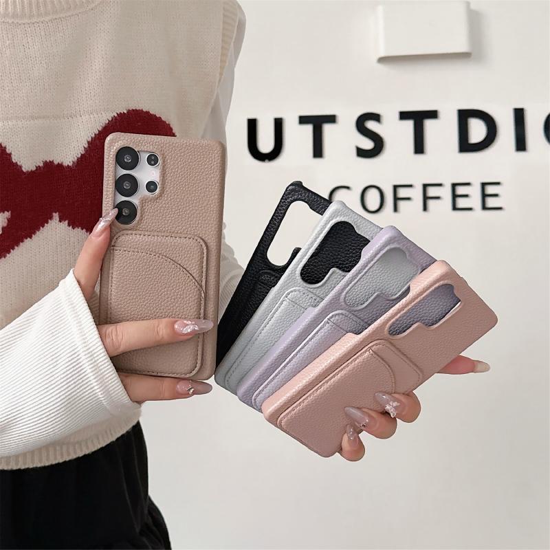 Luxury Wallet Card Slot Solid Color Matte Hard PC Phone Case For Samsung S25 Ultra Edge S23 S22 S24 Ultra Plus FE Bumper Cover