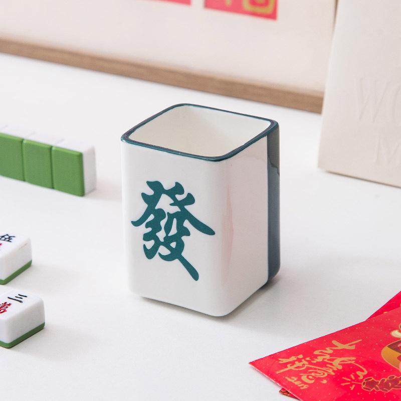 

Good luck and wealth mahjong ceramic cup, personalized and creative, Guochao mug, souvenir, household coffee cup 400ml