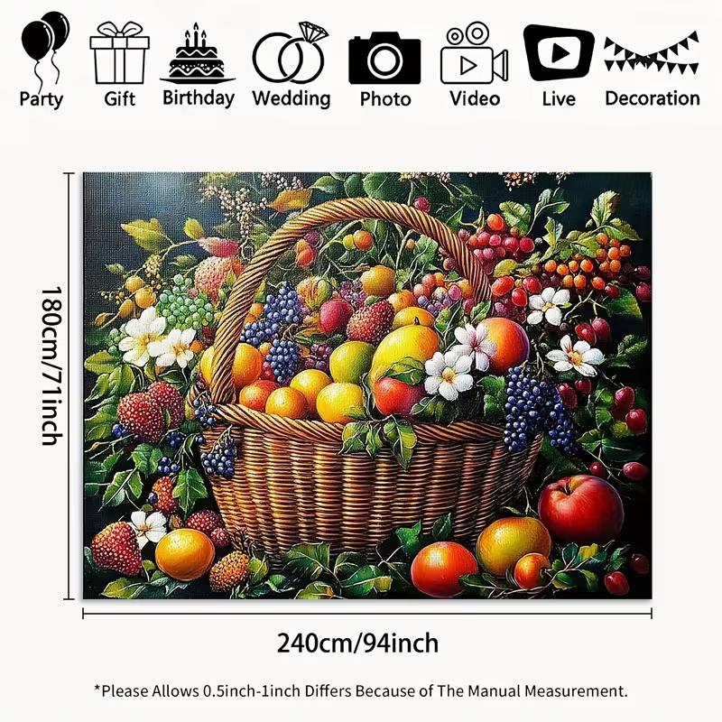 2D Abundant Summer Fruits Backdrop Classic Oil Painting Style Studio Photography Background