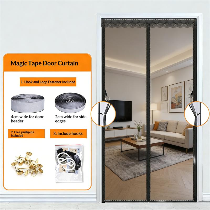 Магнитные шторы на дверь, москитная сетка на дверь, москитная сетка на цепочке с автоматическим закрыванием, гостиная, кухня 70*200cm чёрный