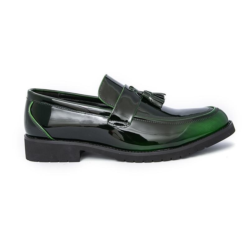 Men Loafers Green Leather Shoes Thick Sole Formal Business Wedding Dress Prom Red Shoes Large Size