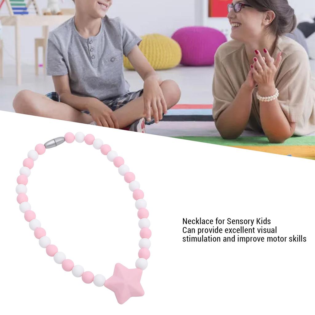 Silikon-Halskette für sensorische Kinder Verstellbares Band Leicht zu reinigen Niedlich Stilvoll Sensorisches Halsketten-Spielzeug Rosa