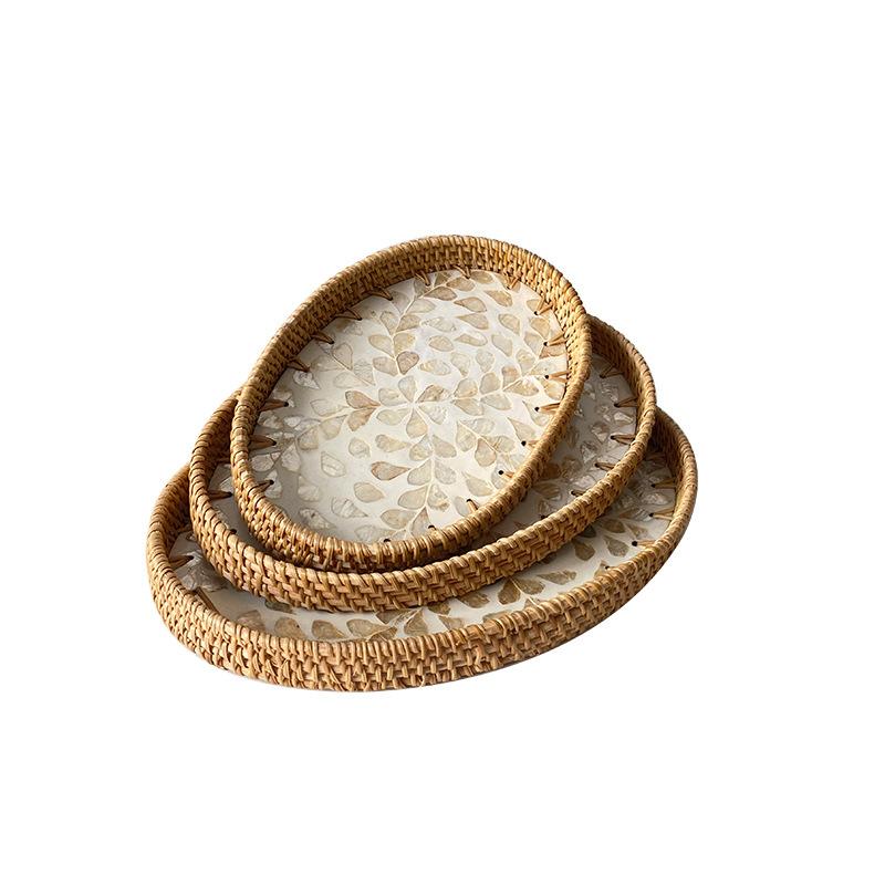 Rattan color inlaid shell storage basket living room light luxury storage basket fruit snack plate entrance key storage tray