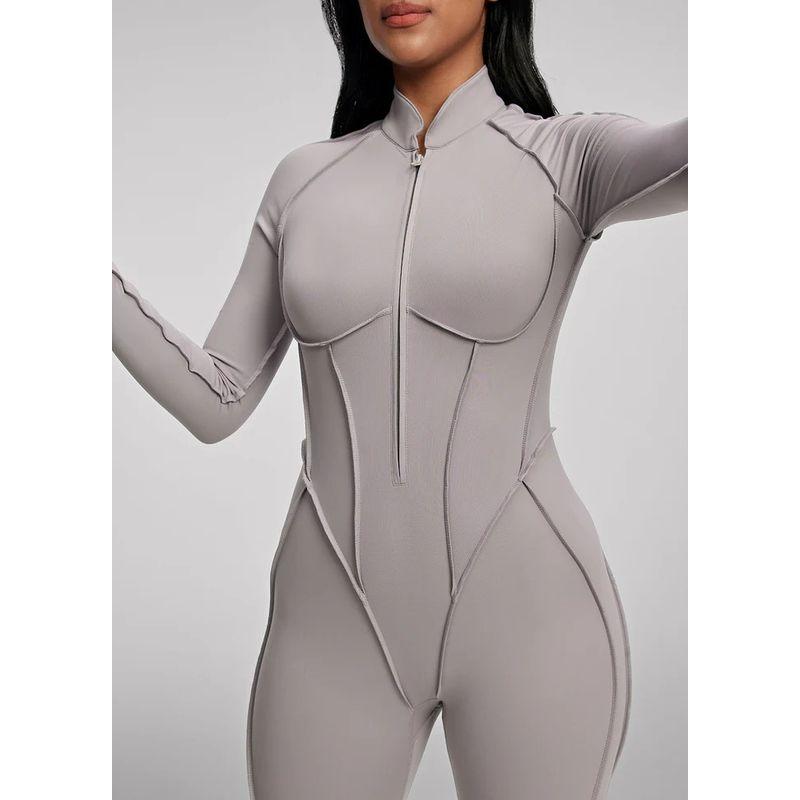 BetterMe Same Style Sexy Silm Jumpsuit Long Sleeves Zipper Tight Jumpsuit One-Piece Fitness Suit with Chest Pad