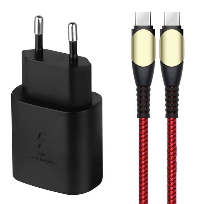 Chargeur et câble - BOOLING - 25W - USB-C 1M - Nylon Rouge - Compatible iPhone 17/16/15
