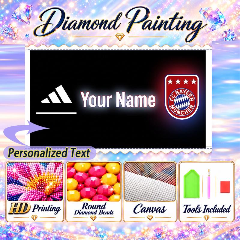 Bayern Munich 5D DIY Diamond Painting Custom Name Text, Full Drill Rhinestone Mosaic Art Home Gift