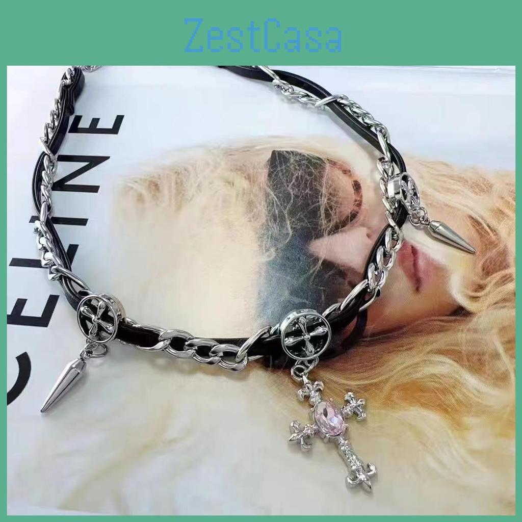 Trendy Cross Rhinestone Choker Necklace And Bracelet Set For Women Punk Gothic Style