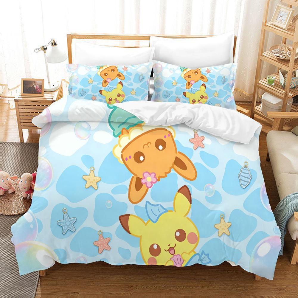 Anime Pokemonzd Bedding Set Cartoon Children Bedroom Quilt Cover Boy Girl Bedclothes Single Double King Pikachus Duvet Cover
