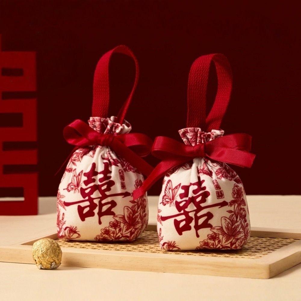 Blessing Words Chinese Wedding Candy Bag Drawstring 2026 Money Pocket Brocade Red Envelope  Wedding