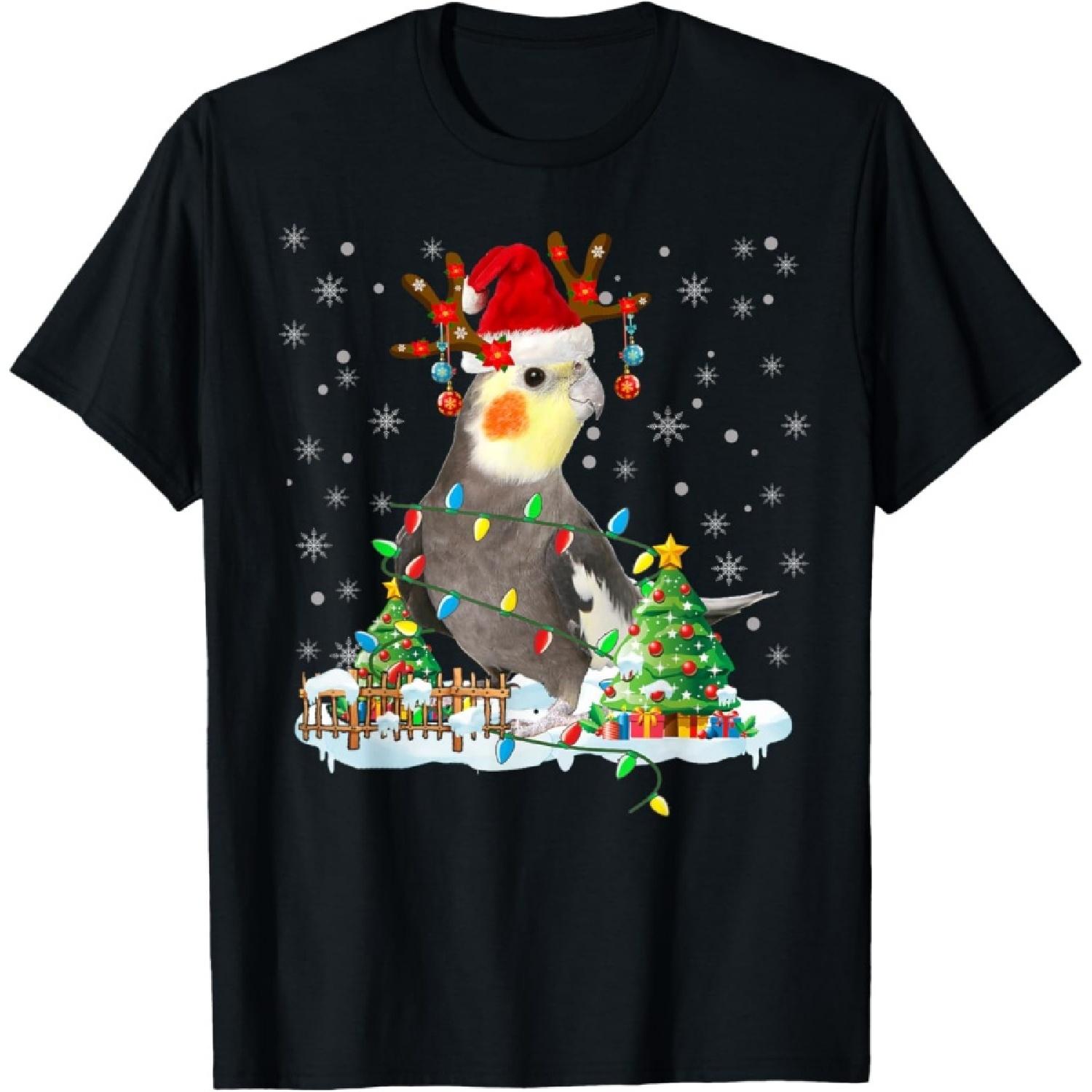 Christmas Cockatiel Lover Santa Cockatiel Christmas Lights T-Shirt(1) S