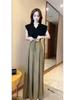 2026 Summer Elegant Stand Collar Cap Sleeve Top & Wide Leg Pants Set