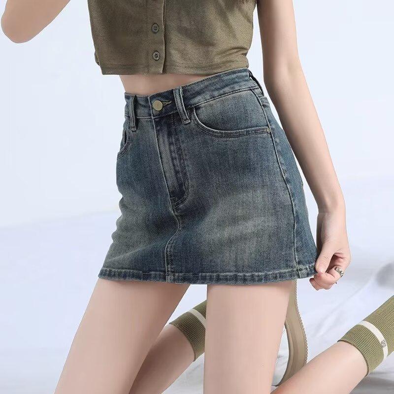 

Джинсовая юбка А-силуэта с высокой талией 2024: Модный гонконгский стиль для женщин S синий