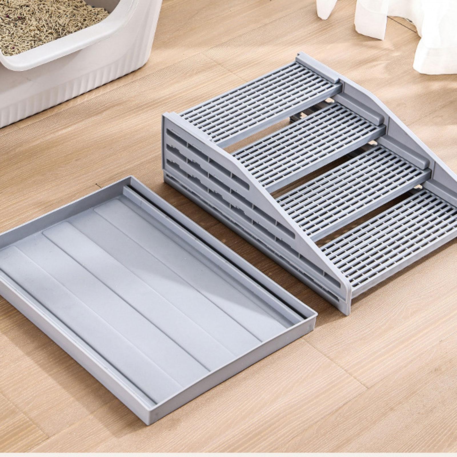 Premium Cat Litter Box Step Detachable 4 Steps Ramp with Filter Function Double Layer for Cat Litter Control серый