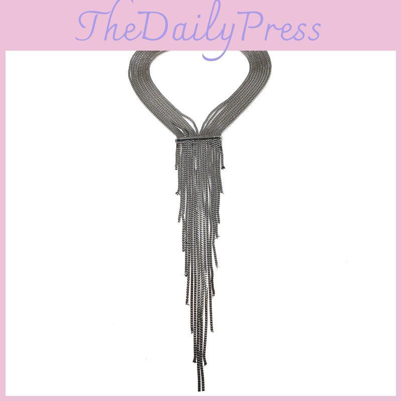 Stylish Tassel Necklace With Rhinestones And Layered Box Chain For Urban Fashion Fans