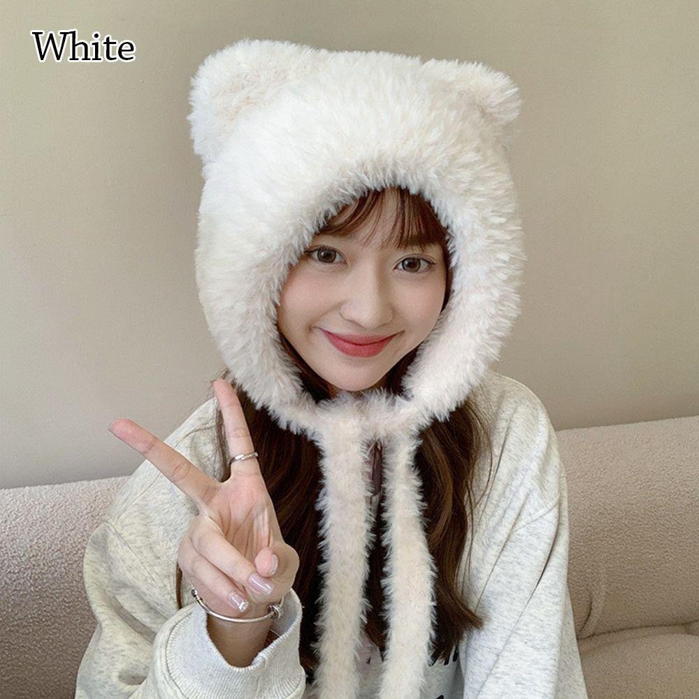 Woolen Winter Hat Cute Bear Ears Cycling Cap Fashion Bucket Hat  for Women