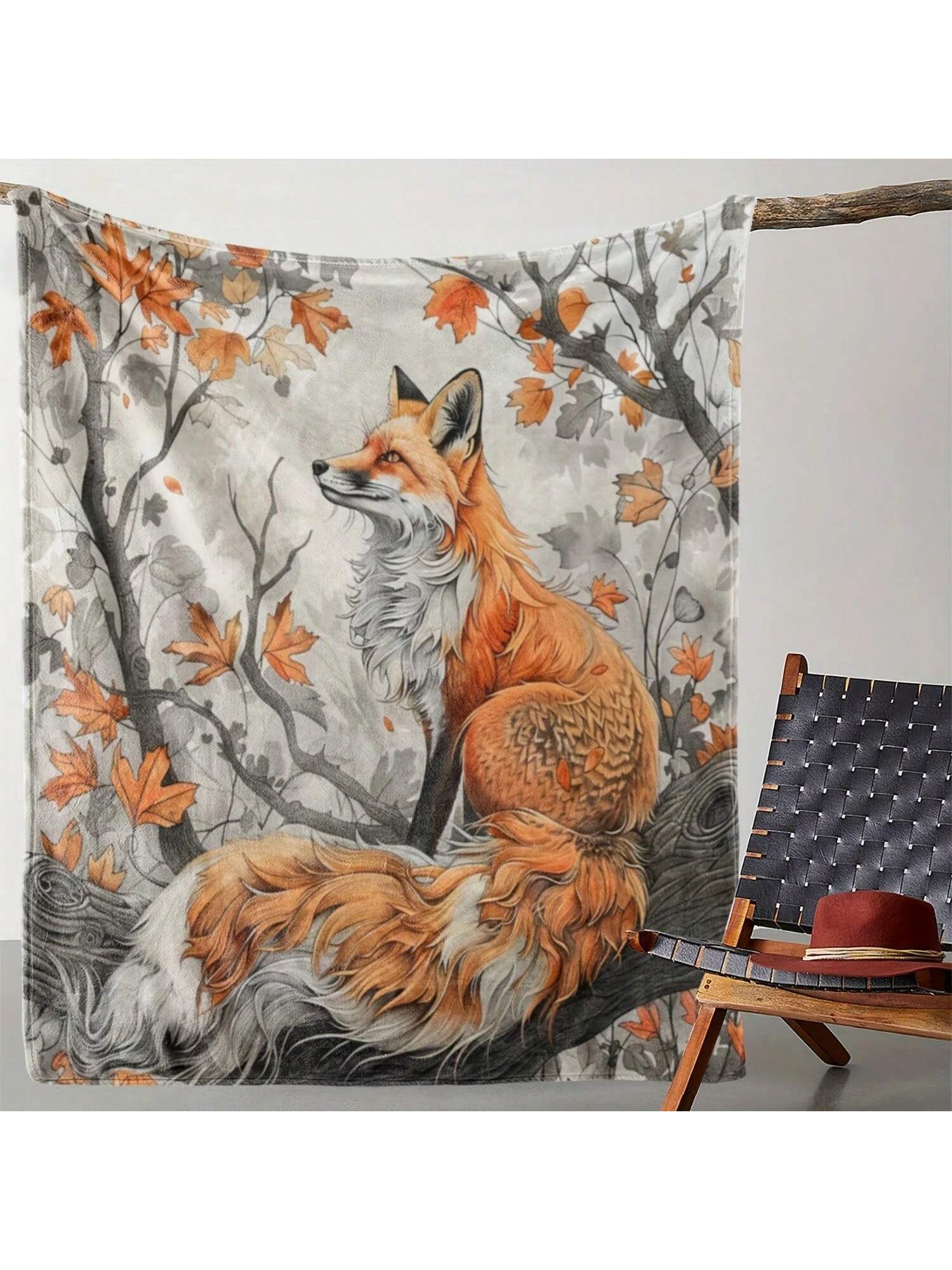 _Autumn Fox Blanket - Soft Flannel Ensures Warmth And Comfort 75X95CM