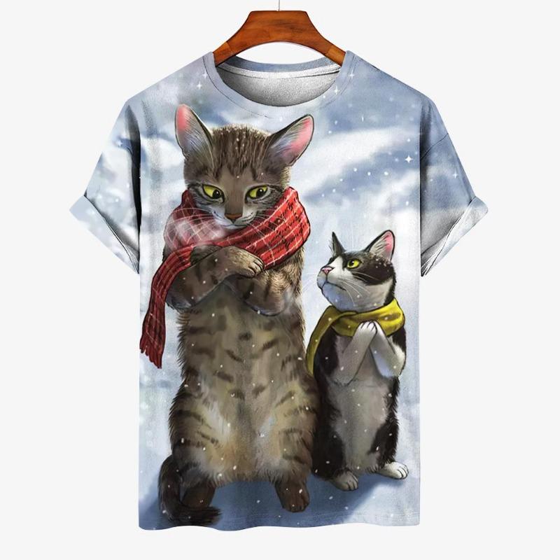 T-shirt Unisex Cat Pattern T-shirt Short Sleeved 3D Animal Print Top Summer T-shirt Outdoor Clothing Loose Men's Plus Size 6XL