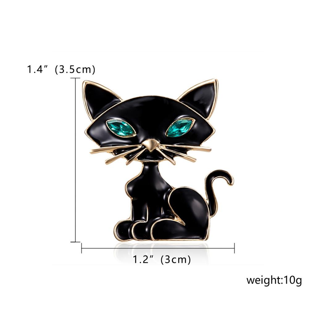 Cartoon Black Enamel Cat Brooches For Women Men Funny Vintage Green Eyes Cute Kitten Buckle Lapel Pins Animal Badge Jewelry Gift