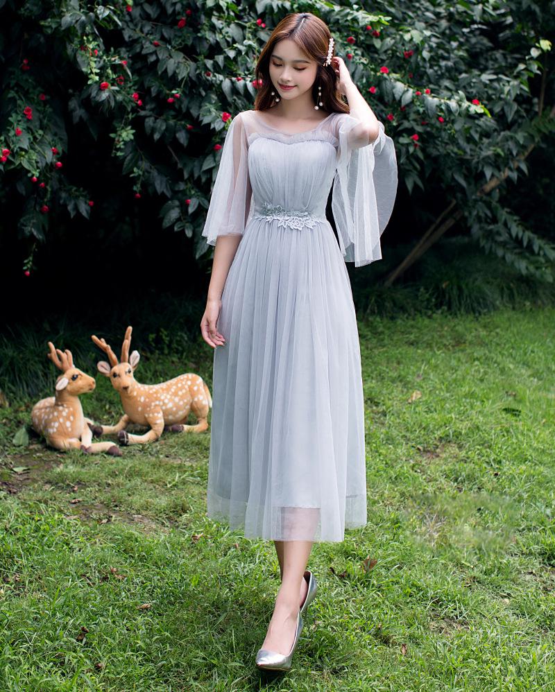 2025 New Off-the-Shoulder Bridesmaid Dress: Mid-Length, Slimming, with Fairy Charm for Special Occasions.