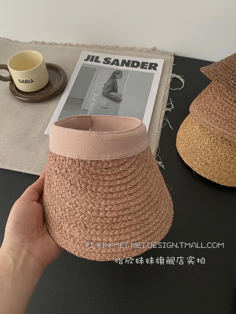 2026 New Style Japan Thick Raffia Visor Hat Women Summer Colorful Fashion Sun Hat Empty Top Hat