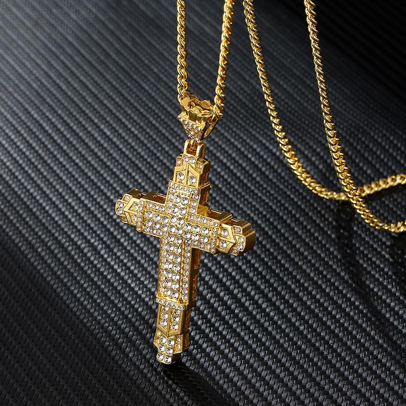 Simple Style Rhinestone Christian Cross Rhinestone Pendant Necklace Personality Fashion Street Domineering Chain Jewelry