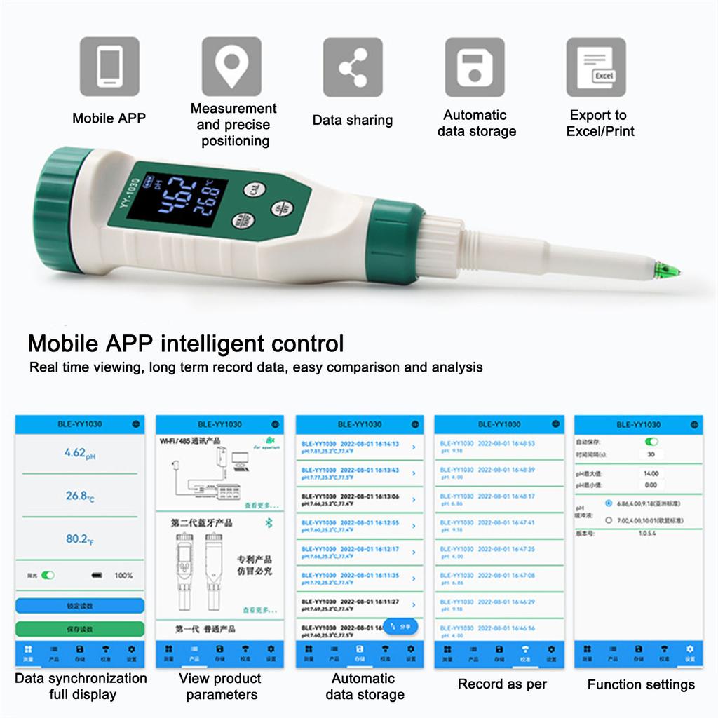Bluetooth PH Meter Data Synchronization IP67 Waterproof Efficient Digital PH Meter for Baby Food Supplement for Cosmetics