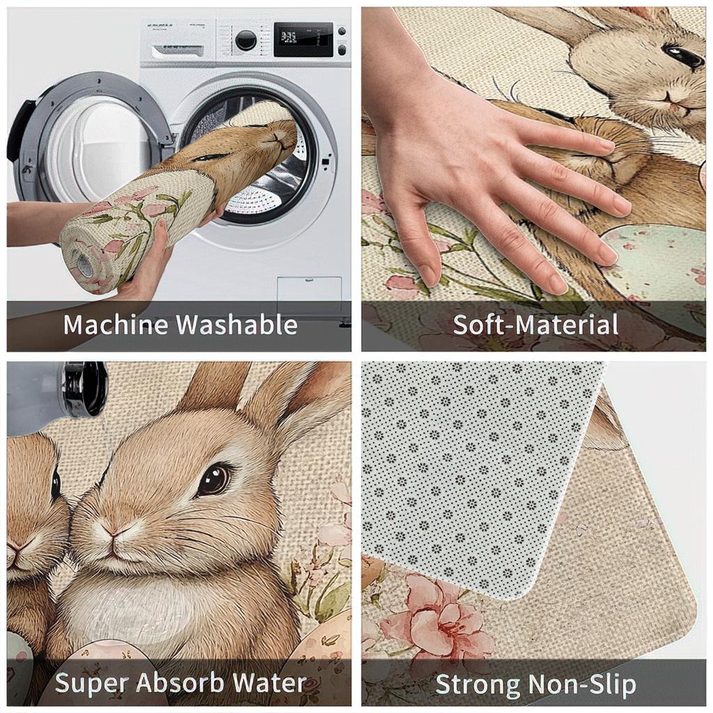 1Pcs Anti Fatigue Kitchen Rugs, Easter Bunny Print Waterproof Non-Slip Thick Cushioned Kitchen Mat Heavy Duty Comfort Standing Mat for Kitchen