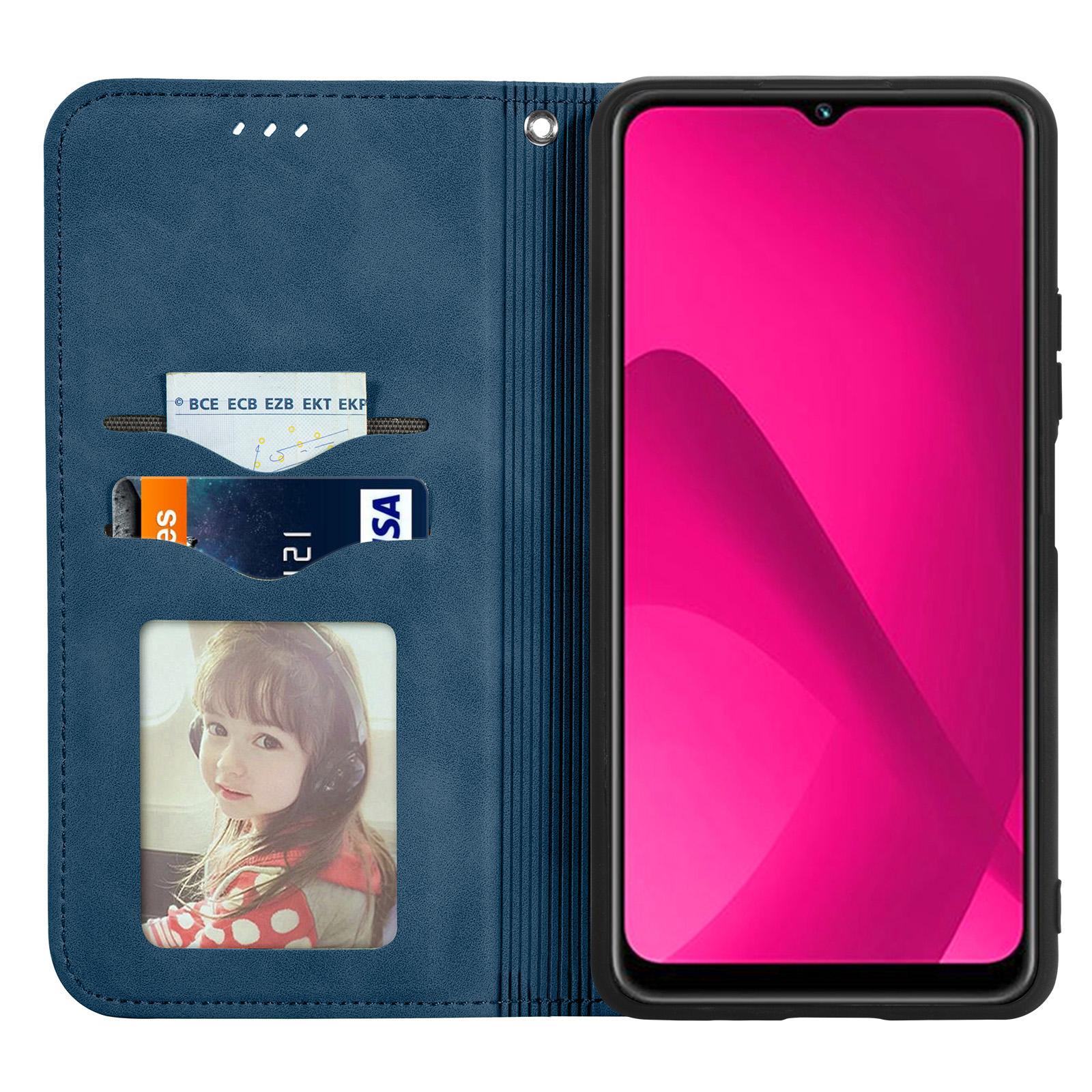 

For HMD Pulse Pro Leather Case with Card Holder Magnetic Absorption Phone Cover Dark Blue