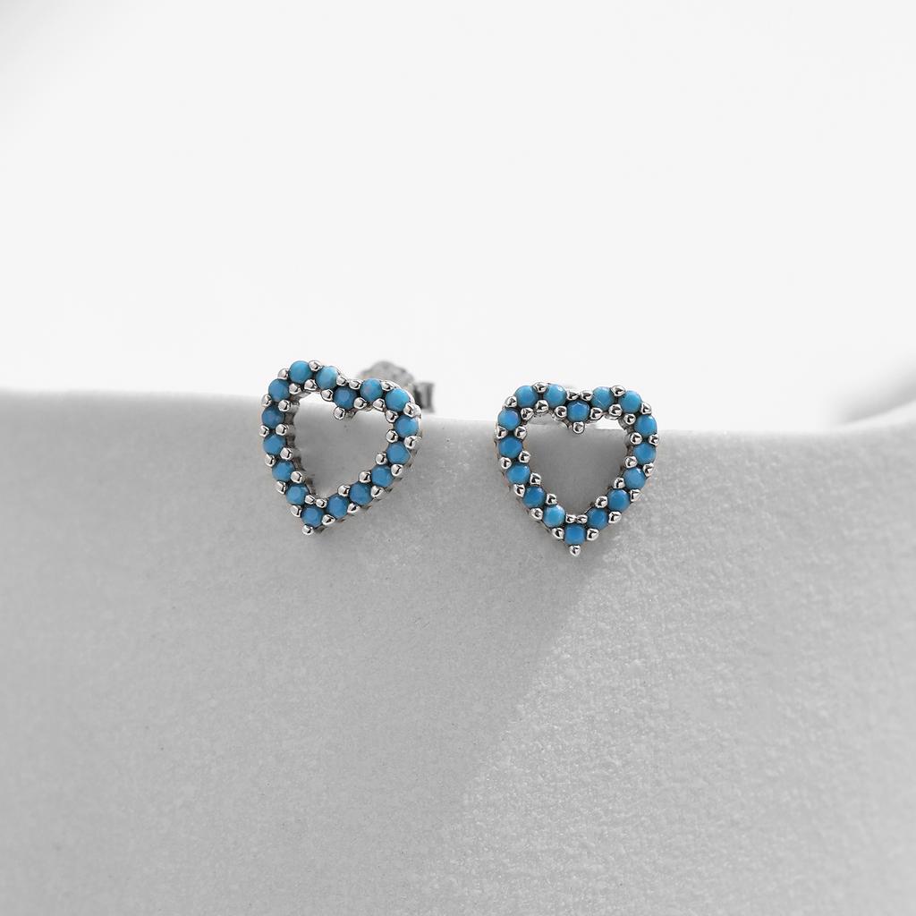 Simple 925 Sterling Silver Exquisite Romantic Turquoise Hearts Stud Earrings For Women Birthday Gifts Jewelry