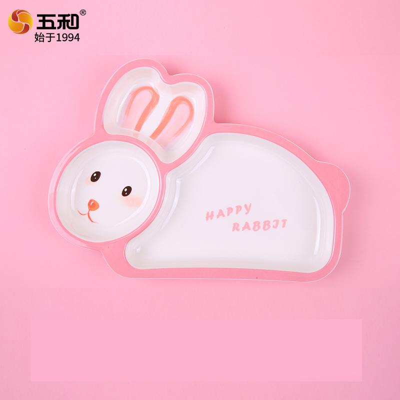 Pink Bunny Baby's Tableware Anti-scald Double-eared Plate Rabbit Shaped Complementary Food Bowls Anti-Fall Cartoon Dinner Plates